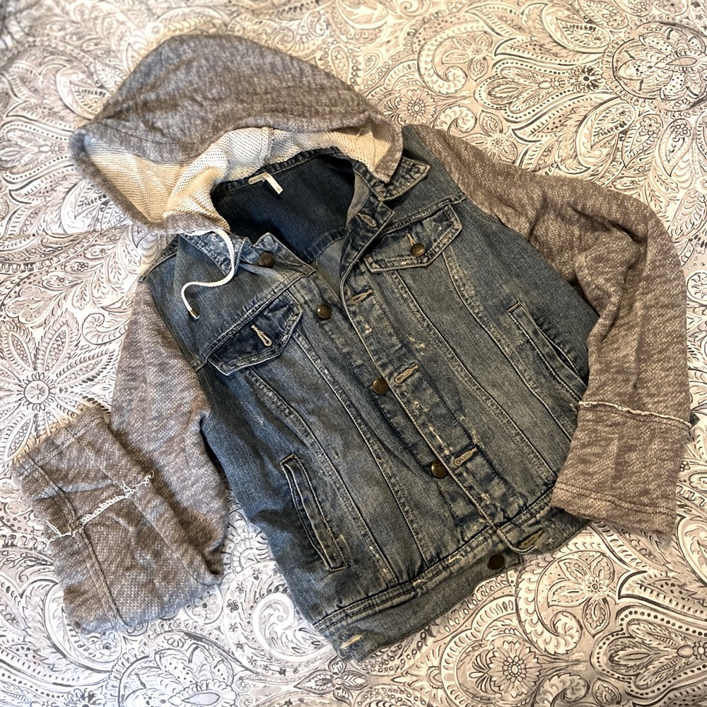FREE PEOPLE Jean Jacket with Hood